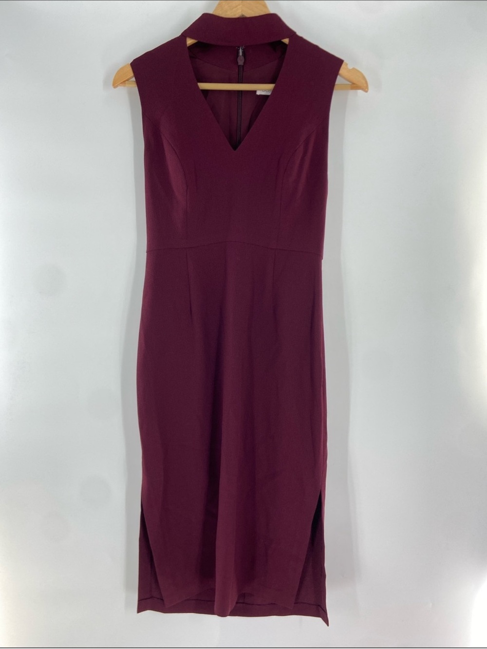 BCBGeneration Sleeveless V-Neck Midi Dress in Burgundy